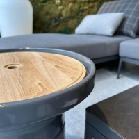 Gloster - Beistelltisch Cosco Platte Teakholz Gestell Keramik Iron Grau Glasiert - 7