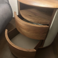 YOMEI - Nachtschrank S100 Korpus Leder Taupe Beige Front Und Schubladen Nussbaum - 2
