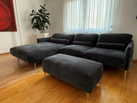 COR - Ecksofa Avalanche Stoff 8145 Dunkelgrau mit 3 Lendenrollen und einem Hocker - 2