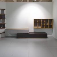 Mobilari - Wohnwand Cubus Pure Eiche Massiv Farbglas Grau Und Dunkelbraun - 6