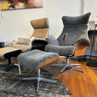 Conform - Sessel Air Schaffell D Charcoal Grau Schale Walnuss Lackiert Fuß Aluminium Inklusive Hocker - 2