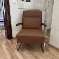 Thonet - Sessel S 412 Leder Linea Marrone 608 Braun Gestell Stahlrohr Verchromt Armauflage Nussbaum Geölt - 2
