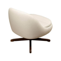 Minotti - Sessel Sendai Leder Aspen Nuvola Weiß Beige Gestell Noce Canaletto Schwarz Drehbar - 3