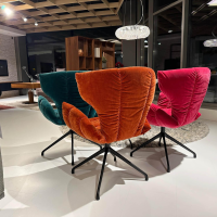 Bretz - 4er Set Esstischstuhl Cassia Stoff 64 1978 Velvet Gold Green Grün Rot Pink Füße 98 Matt Schwarz - 2