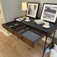 Porada - Schminktisch Dafto Esche Nussbaumfarbig Gebeizt Metall Bronzefarbig - 7