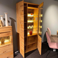 Natura - Vitrine Cartago Soft Astbuche Massiv Natur Geölt Glasböden Mit Beleuchtung - 2