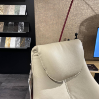 Leolux - Sessel Cream Plus R10 101 Leder Off White Weiß Schale Nussbaum Fuß Pure Epoxy Charcoal Matt Schwarz Mit Hocker - 6