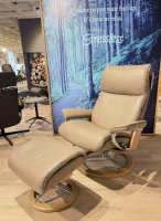 Stressless - Relaxsessel Aura L Leder Cori Mole Beige Gestell Signature Metall Chrom Holz Eiche Mit BalanceAdapt Inklusive Hocker - 4