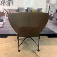 Walter Knoll - Sessel Shinzo Stoff Lucia 7695 Nutmeg Grau Braun Rücken Leder Saddle Khaki Braun Gestell Bronze Pulverbeschichtet Mit Hocker - 9