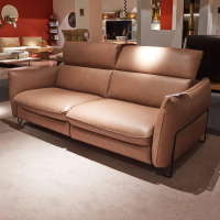 Calia Italia - Sofa Confetto Leder Nature Terra 74 Braun Metallfuß Schwarz Matt Mit Kopfteilverstellung - 7