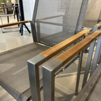 Barlow Tyrie - 6er Set Stapelstuhl Mercury Bespannung Sling Titanium Grau Gestell Edelstahl Mit Teakholz Armen - 8