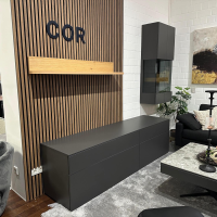 Loddenkemper - Wohnwand Minos 9806 Lack Schiefergrau Matt Absetzung Balkeneiche - 3