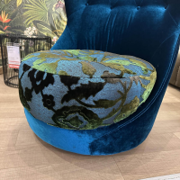 Bretz - Drehsessel Coco Island Hoch In Stoff 61 9426 Velours Enzianblau Blau Und Sitzkissen Stoff 67 3832 Arabesk Türkis - 2