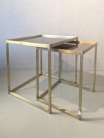 Eigene Herstellung - 2er Set Beistelltisch Platte Glas Gestell Metall Goldoptik Gold - 3