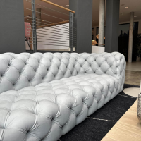 Baxter - Sofa Chester Moon Leder A Kashmir Ciment Grau Füße Buche Gefärbt Wenge Inklusive Kissen Slim - 3