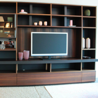 Molteni & C - Wohnwand Eukalyptus Lack Mokka Mit Schiebetür Aus Stopsol-Glas Mit Licht - 5