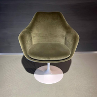 Knoll International - Armlehnstuhl Saarinen Tulip Stoff Dedar Eva Mousse 168 Grün Schale Kunststoff Weiß Drehgestell Metall Weiß - 2