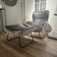 Paul Lindberg - Sessel Minu Sitzfläche Leder Elegance Anthrazit Rücken Webpelzbezug Eisbär Grey Grau Füße Schwarz Pulverbeschichtet Mit Hocker - 5