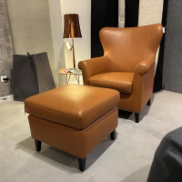 Sitzwerk - Sessel Franco Leder Antilope Hafer Braun Holzfüße Eiche Dunkel Inklusive Hocker - 4