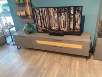 Loddenkemper - Wohnwand Linee Living LS24 Galano Lack Terrabraun Braun Grau Absetzung Eiche Wellenoptik Mit Beleuchtung - 4