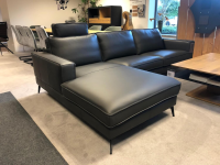 DFM - Ecksofa Beluga Leder WM Anthrazit Metallfüße Schwarz mit Kopfstütze - 7