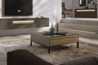 Loddenkemper - Couchtisch Linee Living LS24 Galano Lack Terrabraun Grau Braun Absetzung Eiche Wellenoptik Füße Metall Schwarz - 2