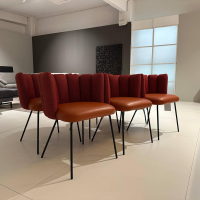 KFF - 6er Set Armlehnstuhl Gaia Rücken Stoff Rohi Cleo Lampion Rot Orange Sitz Leder Sauvage Terracotta Rot Gestell Schwarz - 5