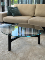 Bielefelder Werkstätten - Coffee table Porto Top glass Optiwhite Frame ash black veneered Metal knots stainless steel colored - 4