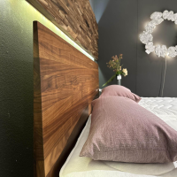 Team 7 - Bett Riletto Nussbaum Naturöl Seiten Leder Kiesel Beige Mit 2 Laden - 7