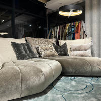 Bretz - Wohnlandschaft Matilda Stoff 61 9486 Velours Austernpilz Beige Füße Gleiter Schwarz Inklusive Kissen - 4