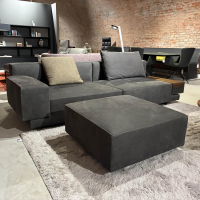 Molteni & C - Sofa Marteen Leder Scirocco SD995 Anthrazit Gestell Metall Matt Zinnfarbig Lackiert Inklusive Hocker Und Kissen - 3