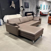 Brühl - Ecksofa Alba System M Leder Pearl 5707 85 Grau Füße Stahl Verchromt Mit Integrierten Kopfstützbügeln - 7