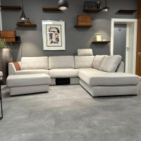 Gehlenborg Sitzmöbel - Ecksofa Living Lounge Romo Stoff Ruskin Platinum Grau Füße Buche Wenge Inklusive Hocker - 5