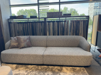 Rubelli Casa - Sofa 260 Lago Stoff Grau Rücken Leder Schwarz Füße Schwarz - 5
