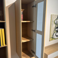 Rodam - Wohnwand Sigma Eiche Natur Weiß Pigment Geölt Und Glas Weiß - 4