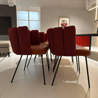 KFF - 6er Set Armlehnstuhl Gaia Rücken Stoff Rohi Cleo Lampion Rot Orange Sitz Leder Sauvage Terracotta Rot Gestell Schwarz - 4