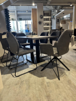Global - 6er-Set Stuhl Dinner Stoff Microfaser Ledo Grau Gestell 1x Stativ Drehbar Metall Schwarz 1x Stativ Fest Metall Schwarz Und 4x  Kufen Eisen Schwarz - 7