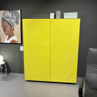 Scholtissek - Highboard Geschirrschrank Novus Glas Glänzend Zinkgelb Gelb Korpus Knorrige Eiche, Gestell Sockel 5 cm, schwarz - 7