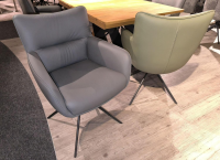 MCA - Essgruppe Paritta Limone 2 Stühle Leder Anthrazit Und Olive Grün Tisch Balkeneiche Massiv Gestell Metall Schwarz - 2