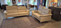 Polsteria - Set Trevi leather punch silk gray with headrest adjustment 2 sofas - 5