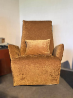 Bullfrog - Stoffzusammensetzung // Sessel Baboo Stoff Shabby Chic Cognac 799 24 Gelb Gestell Metall Matt Schwarz Elektrisch Verstellbar - 5