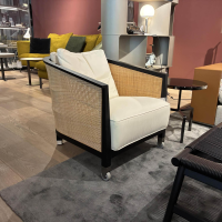 Flexform - Sessel Mozart Sitz Stoff Weiß Rücken Geflecht Gestell Schwarz Gebeizt Mit Rollen - 4
