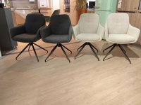 Raum.Freunde - 4er Set Armlehnstuhl Inke Stoff Boucle Ufo 067 Natur Beige Und 069 Grey Grau Drehgestell Eisen Schwarz - 5