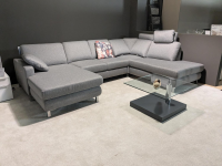 Musterring - Ecksofa MR 365 Stoff 2 Twice Grau Füße Verchromt mit Kopfstütze - 4