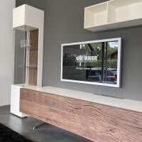 Gwinner - Wohnwand Bohle Lack Weiß Struktureiche Geräuchert mit Beleuchtung - 12