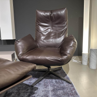 COR - Drehsessel Cordia Lounge Leder Puro Espresso Gestell Feinstruktur Schwarzbraun mit Hocker - 2