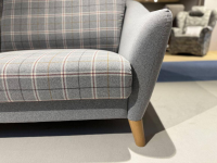 Schröno - 2er-Set Sofa Seefeld Stoff 651801 Grau Kariert Füße Eiche Massiv Natur Inklusive Sessel - 3