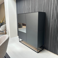 Kettnaker - Sideboard Soma Korpus Lack Schwarz Matt Gittergestell Metall Schwarz Abdeckplatte Grau Spiegel Matt - 3