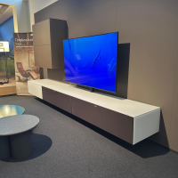 Spectral Smart Furniture - TV Kombination Ameno Korpus Lack Black Schwarz Front Glas Metallic Bronze Und Stoff Carbon Glas Snow Weiß - 9