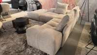 Saba - Ecksofa Pixel Stoff 20 Lusso Grün Grau Inklusive Hocker - 2